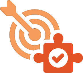 Business Icon - Arrow in a target with a puzzle piece displaying a check mark.